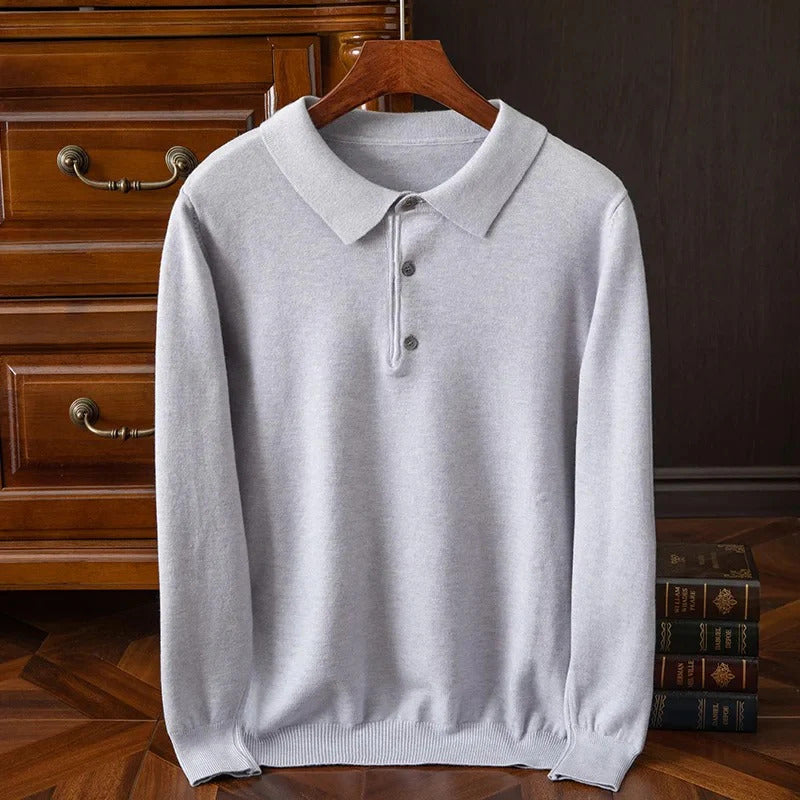 Herren Poloshirt-Pullover mit 3-Knopf-Leiste und langen Ärmeln