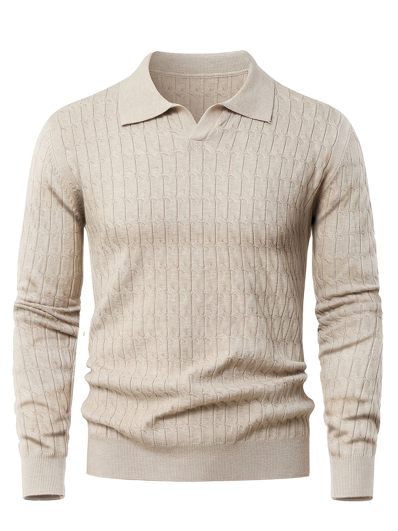Herren Poloshirt-Pullover mit strukturierter Strickoptik und langen Ärmeln