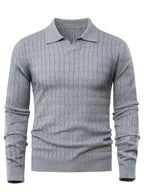 Herren Poloshirt-Pullover mit strukturierter Strickoptik und langen Ärmeln