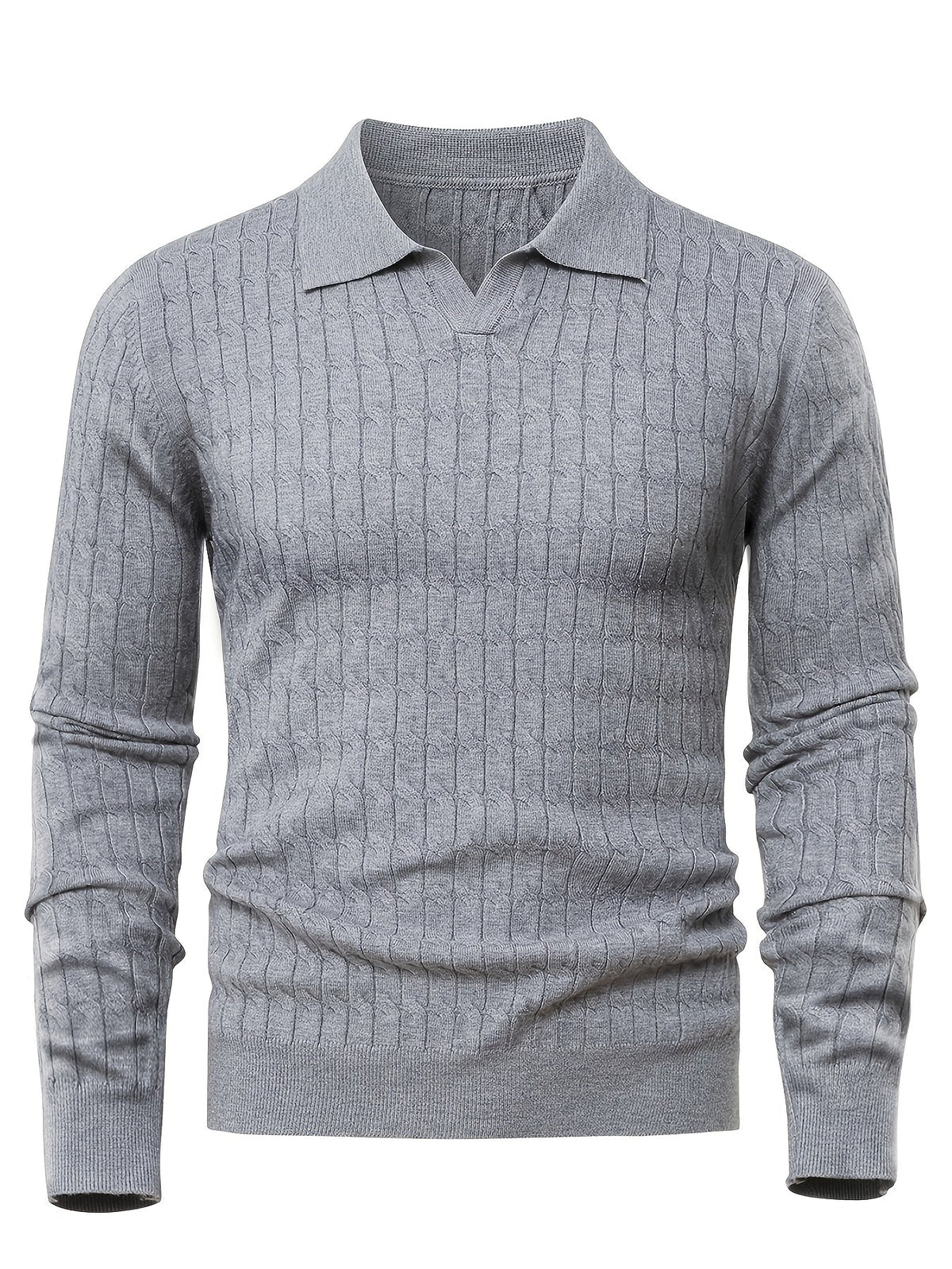 Herren Poloshirt-Pullover mit strukturierter Strickoptik und langen Ärmeln