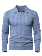 Herren Poloshirt-Pullover mit strukturierter Strickoptik und langen Ärmeln