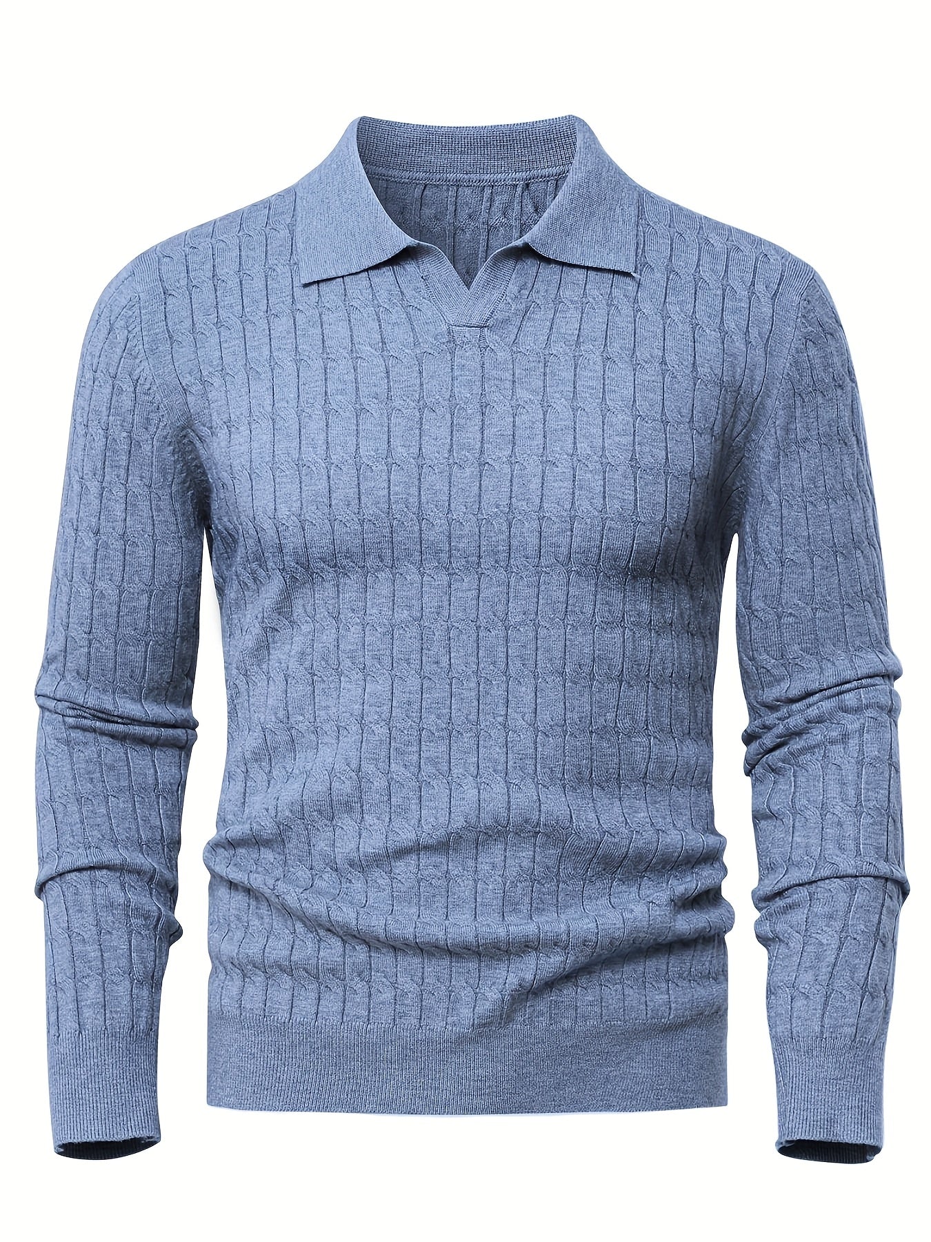 Herren Poloshirt-Pullover mit strukturierter Strickoptik und langen Ärmeln
