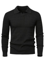 Herren Poloshirt-Pullover mit strukturierter Strickoptik und langen Ärmeln
