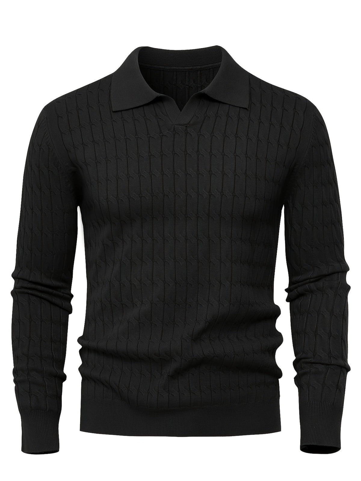 Herren Poloshirt-Pullover mit strukturierter Strickoptik und langen Ärmeln