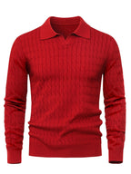 Herren Poloshirt-Pullover mit strukturierter Strickoptik und langen Ärmeln