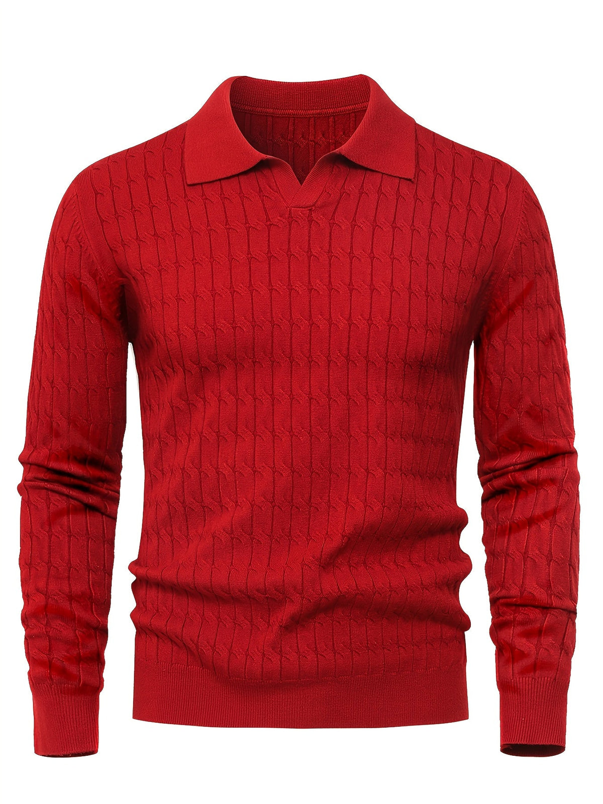 Herren Poloshirt-Pullover mit strukturierter Strickoptik und langen Ärmeln