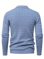 Herren Poloshirt-Pullover mit strukturierter Strickoptik und langen Ärmeln