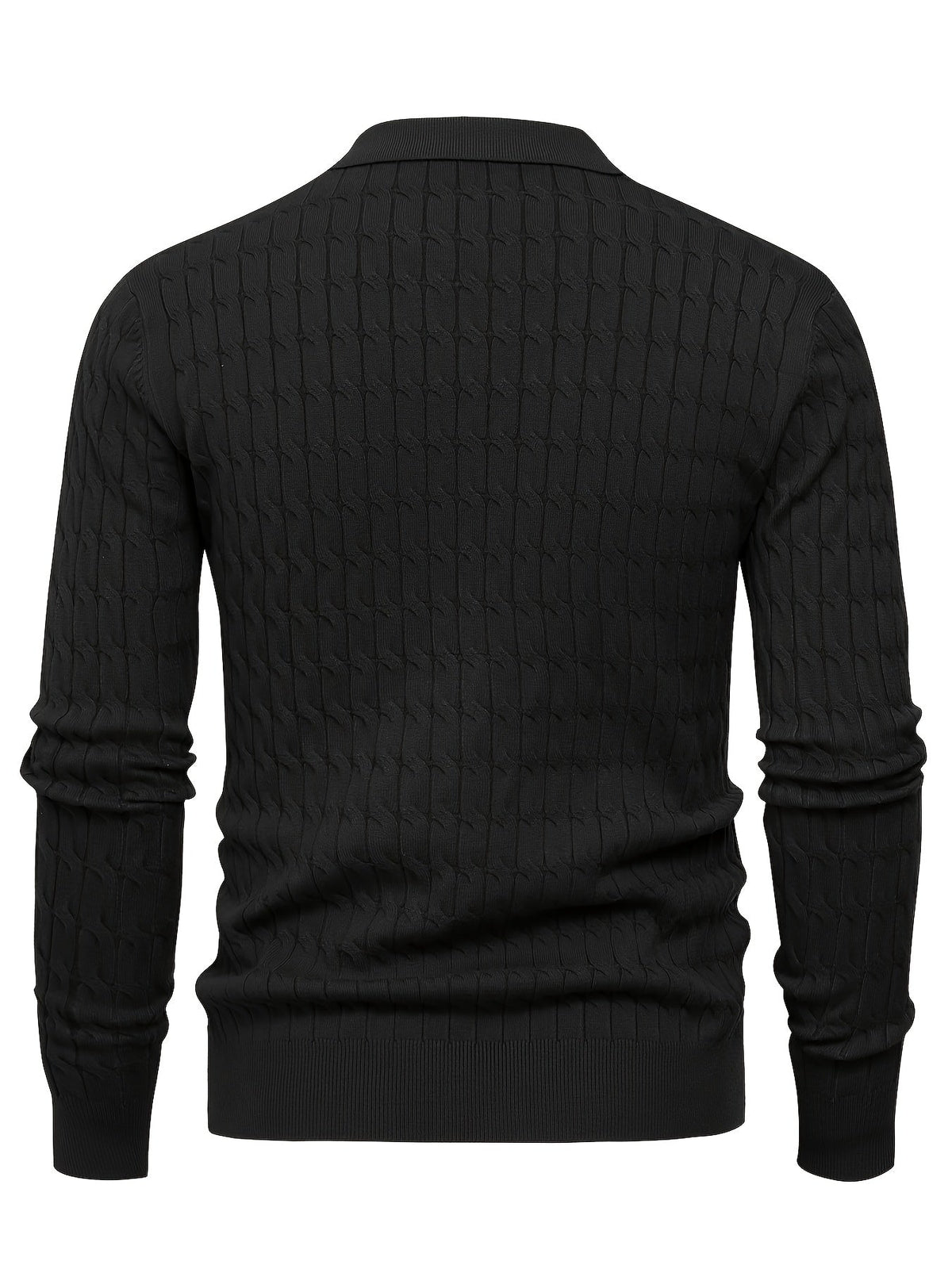 Herren Poloshirt-Pullover mit strukturierter Strickoptik und langen Ärmeln