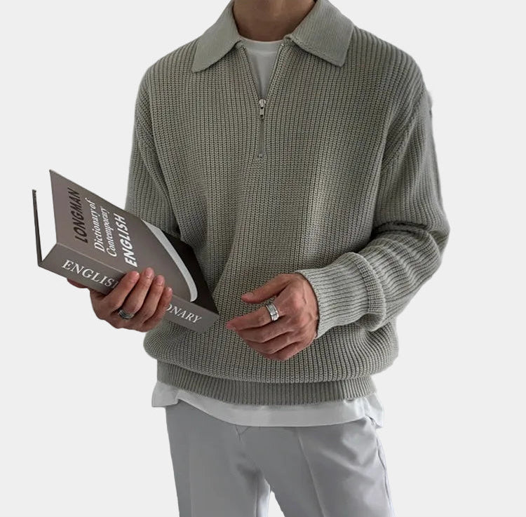 Herren Pullover mit Halbzip und Umlegekragen