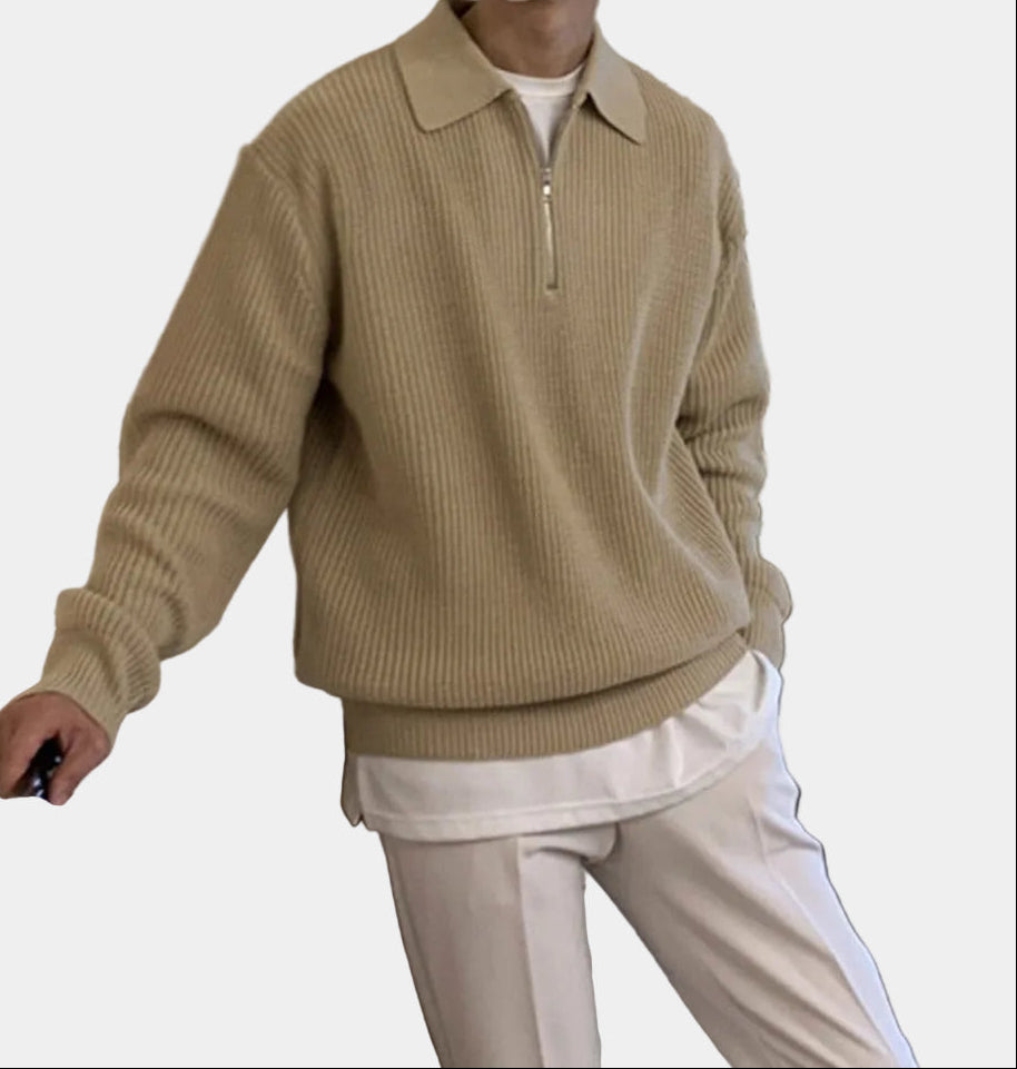 Herren Pullover mit Halbzip und Umlegekragen