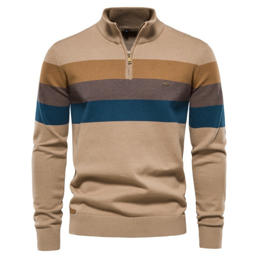 Herren Pullover mit Reißverschlusskragen und Streifenmuster
