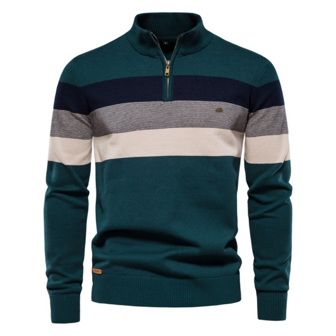 Herren Pullover mit Reißverschlusskragen und Streifenmuster