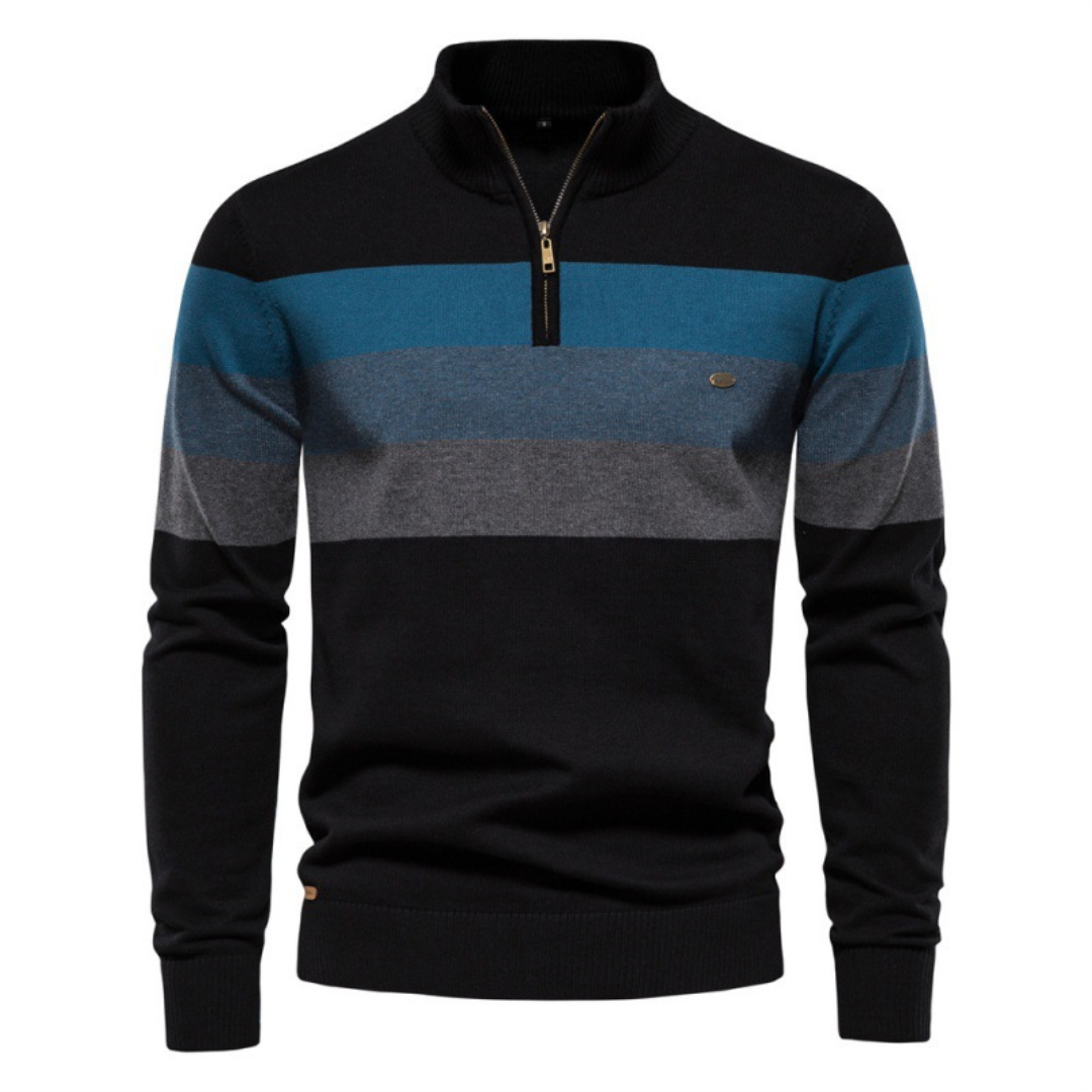 Herren Pullover mit Reißverschlusskragen und Streifenmuster