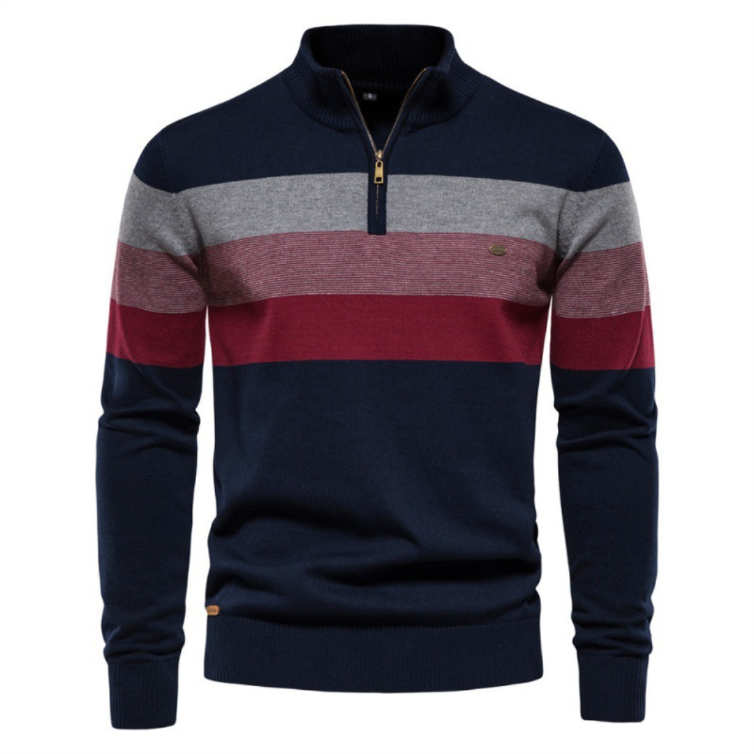 Herren Pullover mit Reißverschlusskragen und Streifenmuster