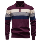 Herren Pullover mit Reißverschlusskragen und Streifenmuster