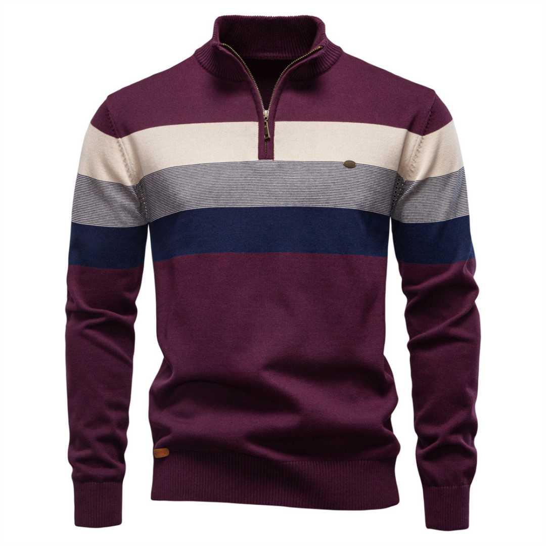 Herren Pullover mit Reißverschlusskragen und Streifenmuster
