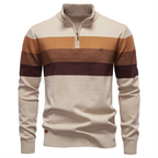 Herren Pullover mit Reißverschlusskragen und Streifenmuster