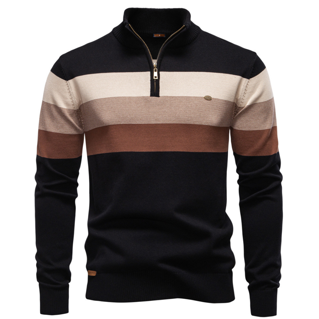 Herren Pullover mit Reißverschlusskragen und Streifenmuster