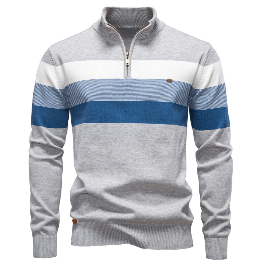 Herren Pullover mit Reißverschlusskragen und Streifenmuster
