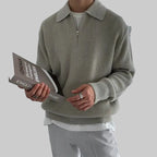 Herren Pullover mit Reißverschlusskragen und strukturierter Strickoptik