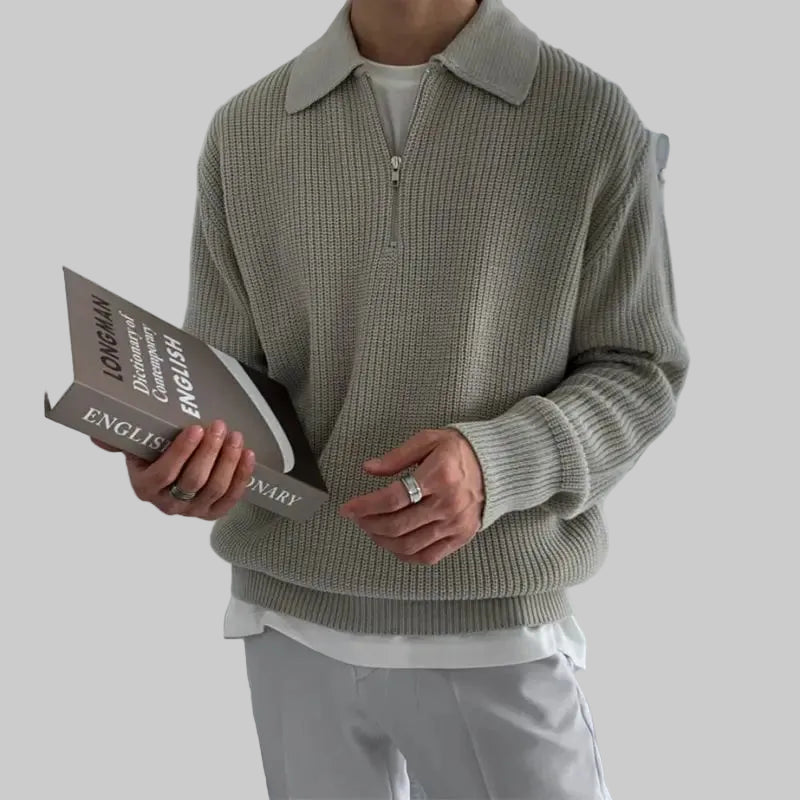 Herren Pullover mit Reißverschlusskragen und strukturierter Strickoptik