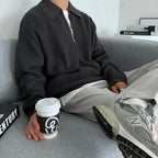 Herren Pullover mit Reißverschlusskragen und strukturierter Strickoptik