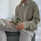 Herren Pullover mit Reißverschlusskragen und strukturierter Strickoptik