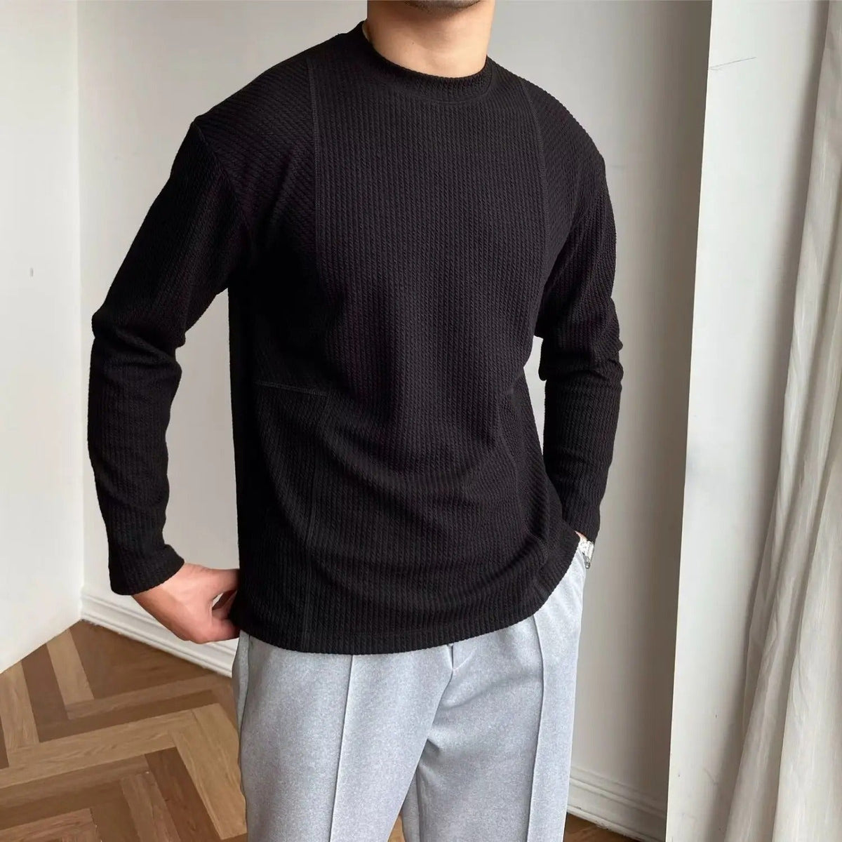 Herren Pullover mit Rundhalsausschnitt und strukturierter Strickoptik