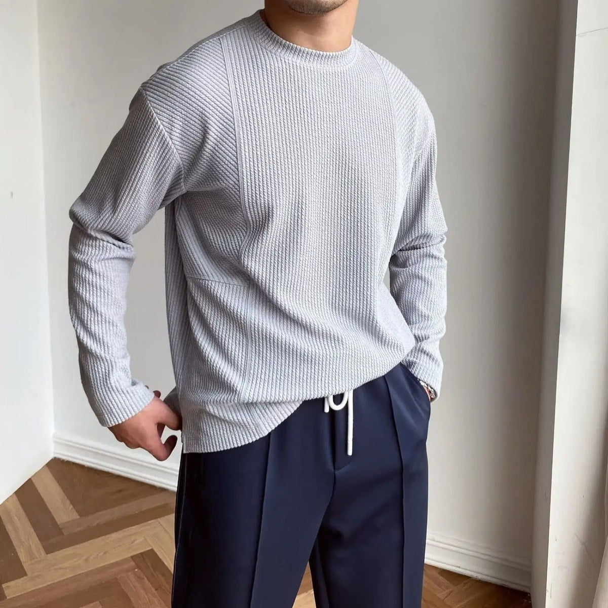 Herren Pullover mit Rundhalsausschnitt und strukturierter Strickoptik