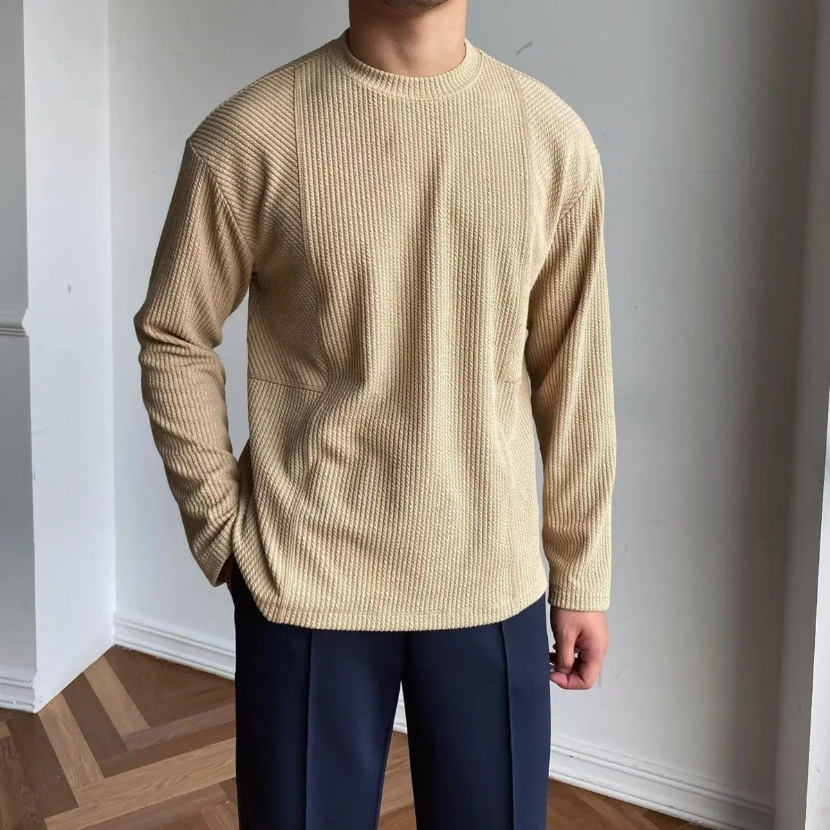 Herren Pullover mit Rundhalsausschnitt und strukturierter Strickoptik