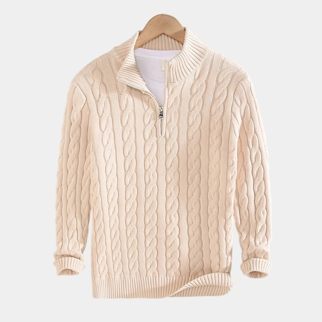 Herren Pullover mit Stehkragen und halbem Reißverschluss