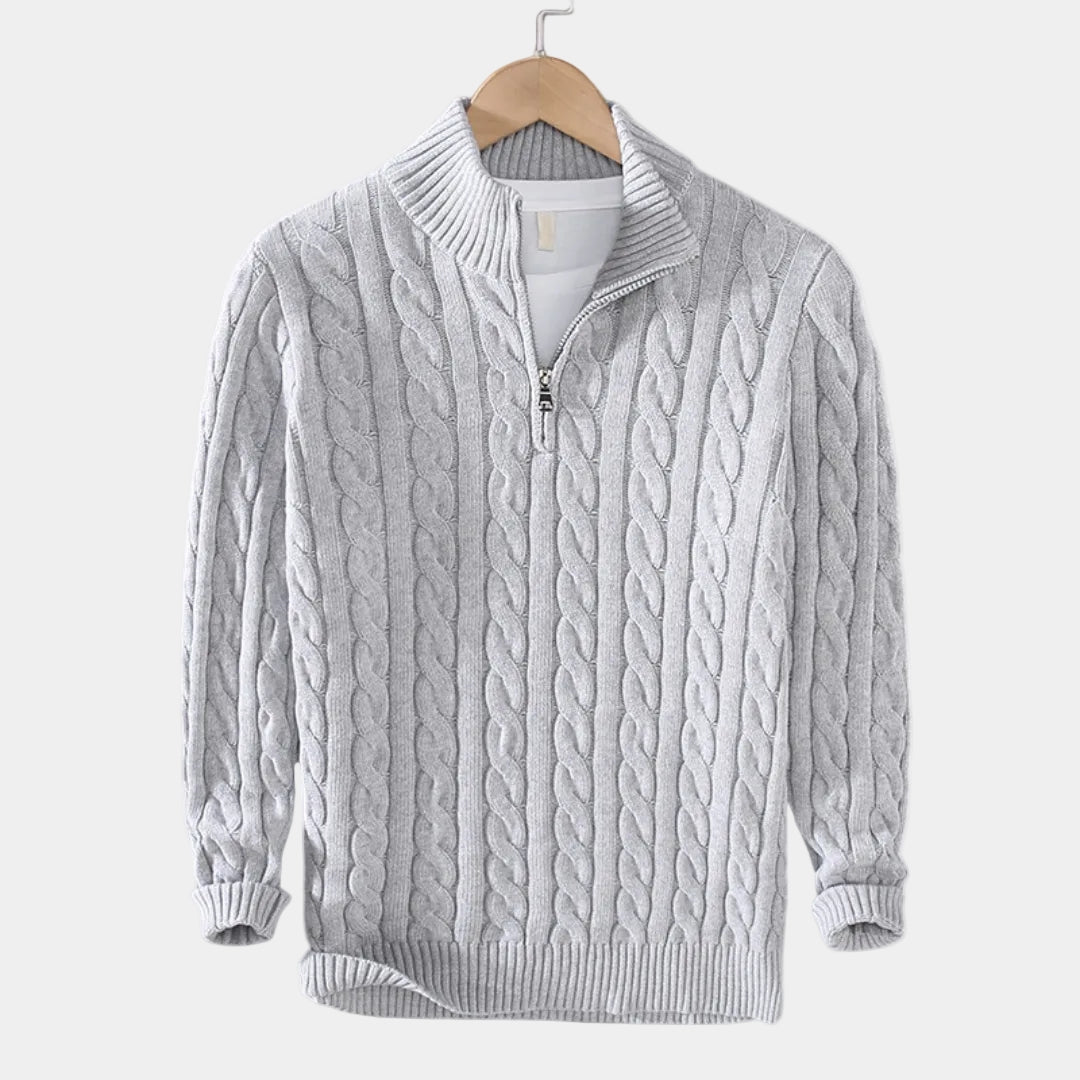 Herren Pullover mit Stehkragen und halbem Reißverschluss