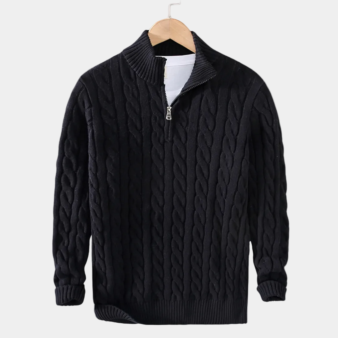 Herren Pullover mit Stehkragen und halbem Reißverschluss