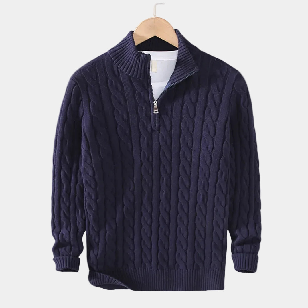 Herren Pullover mit Stehkragen und halbem Reißverschluss