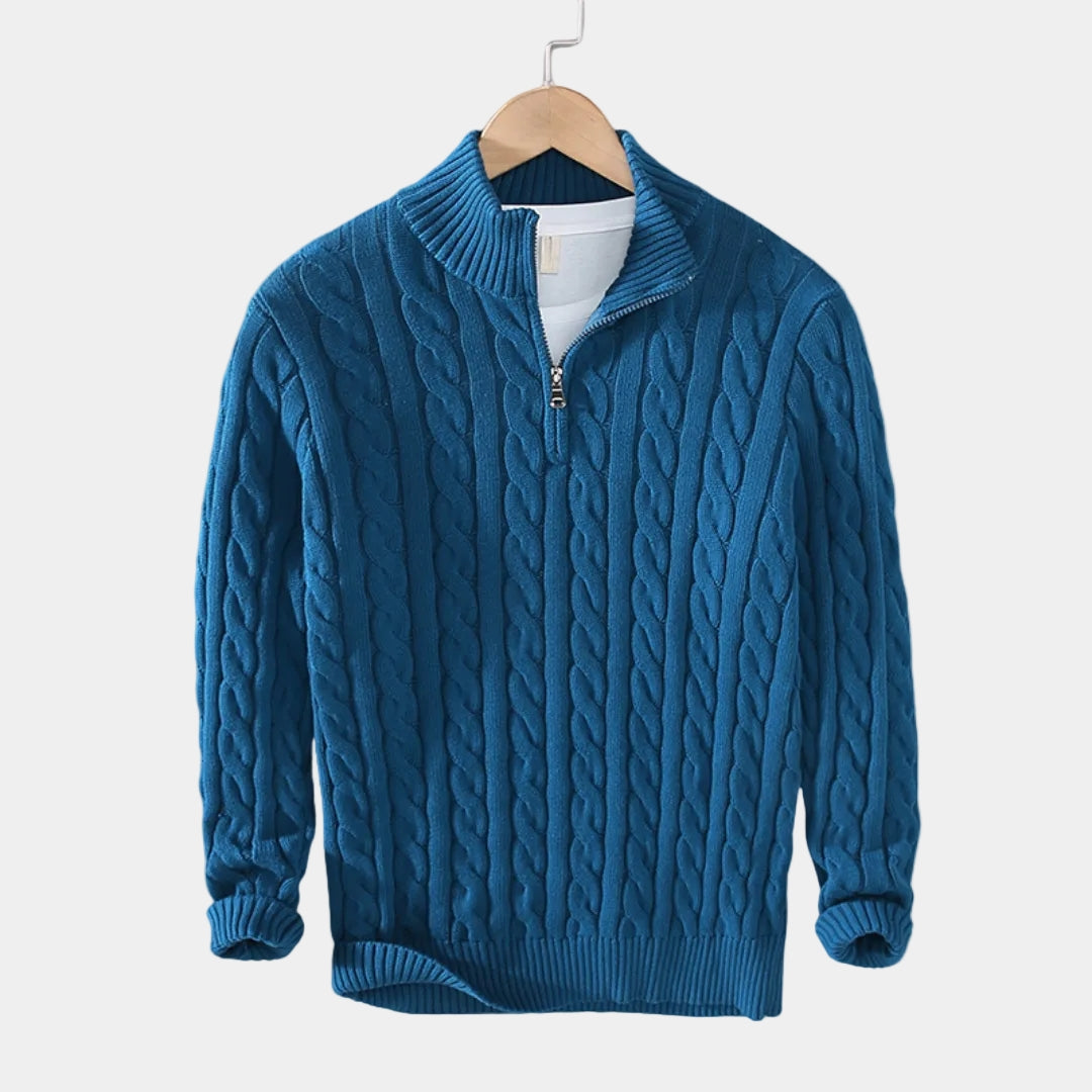 Herren Pullover mit Stehkragen und halbem Reißverschluss
