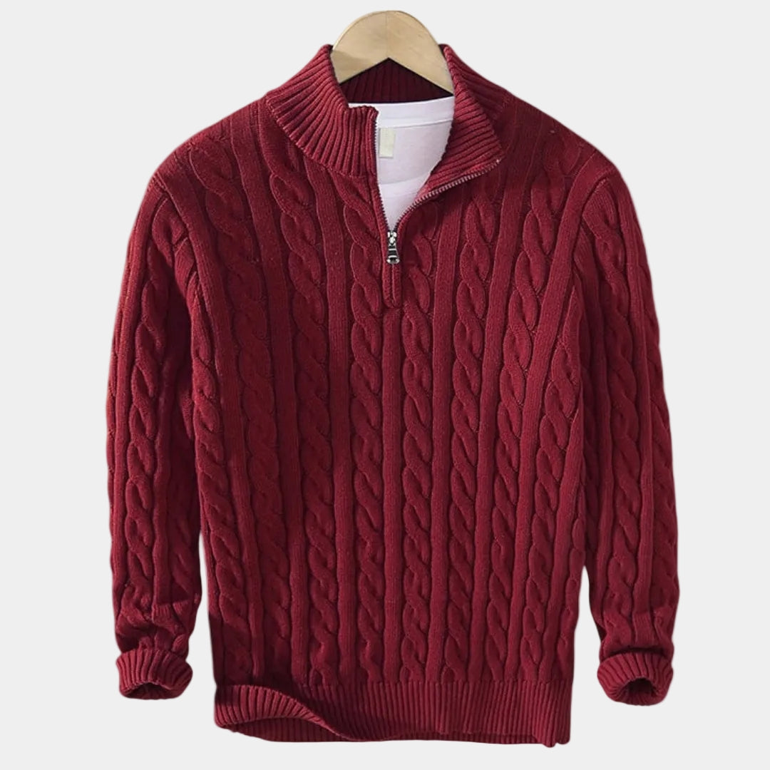 Herren Pullover mit Stehkragen und halbem Reißverschluss
