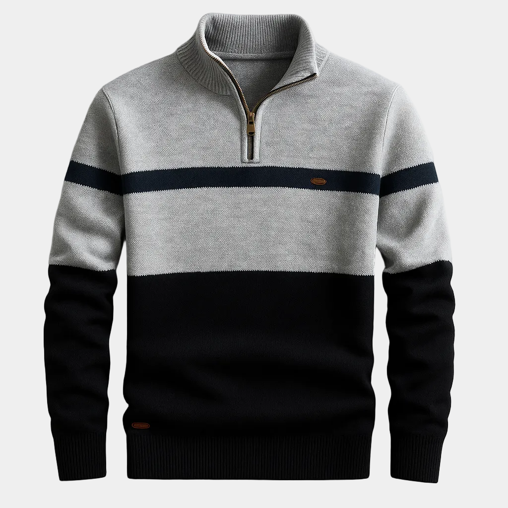 Herren Pullover mit Stehkragen und horizontalen Streifen