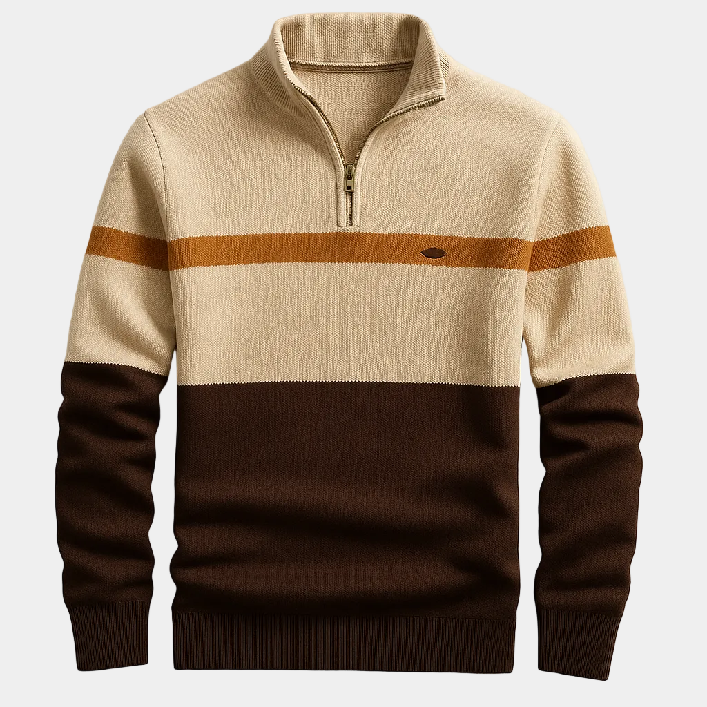 Herren Pullover mit Stehkragen und horizontalen Streifen