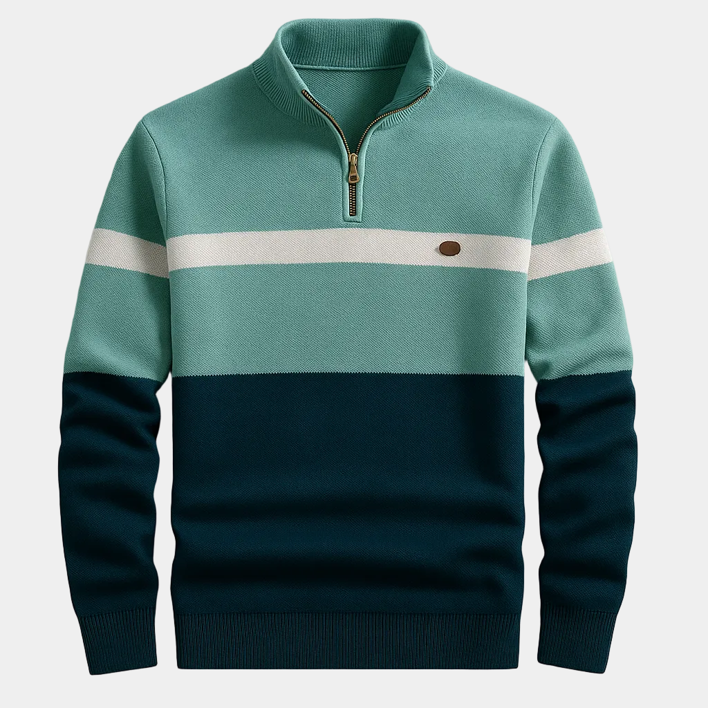 Herren Pullover mit Stehkragen und horizontalen Streifen