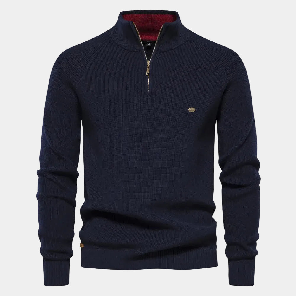 Herren Pullover mit Stehkragen und kurzem Reißverschluss