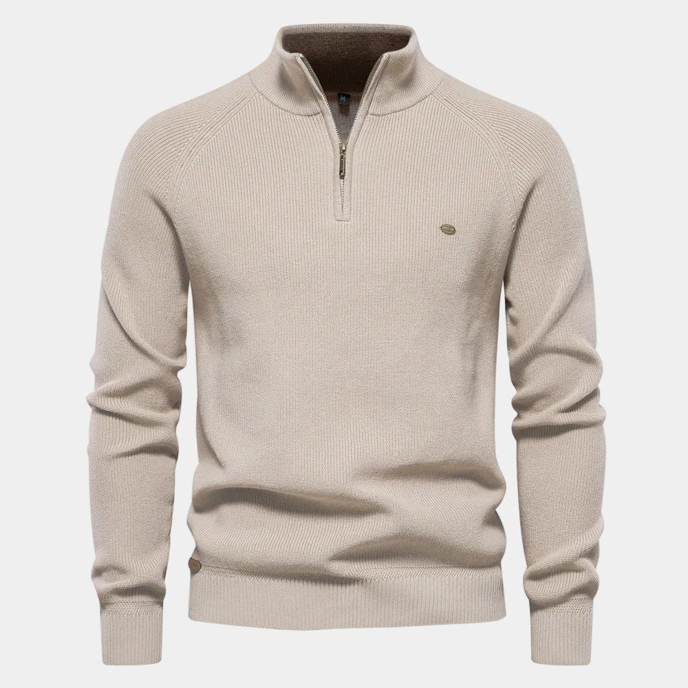 Herren Pullover mit Stehkragen und kurzem Reißverschluss