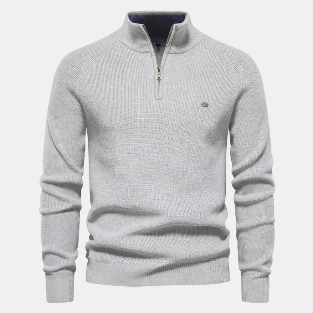 Herren Pullover mit Stehkragen und kurzem Reißverschluss