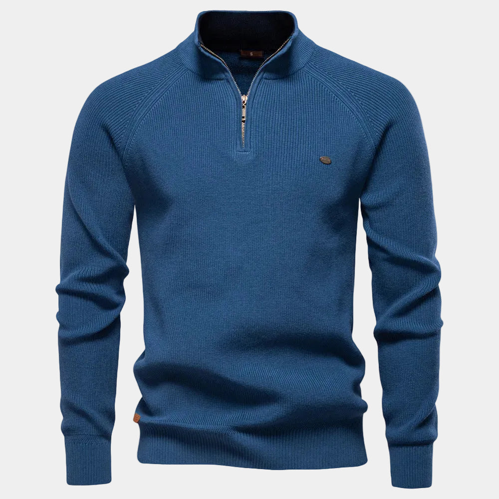 Herren Pullover mit Stehkragen und kurzem Reißverschluss