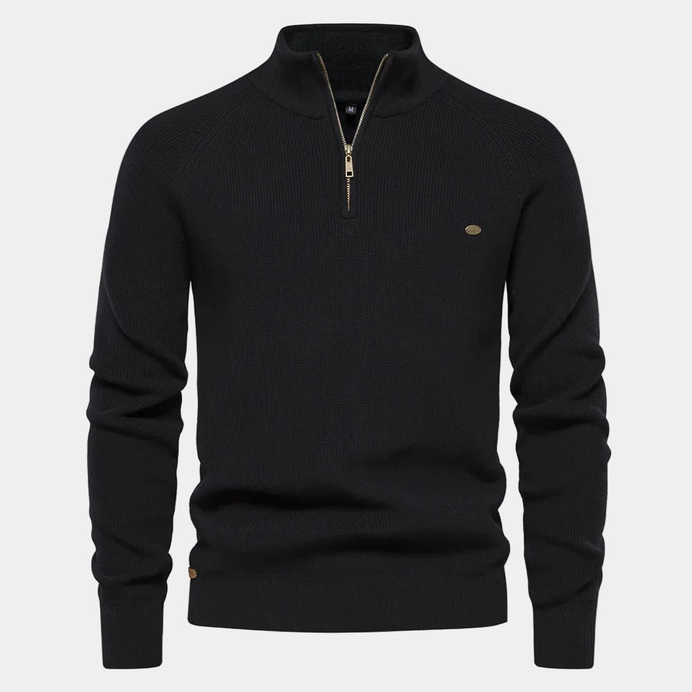 Herren Pullover mit Stehkragen und kurzem Reißverschluss