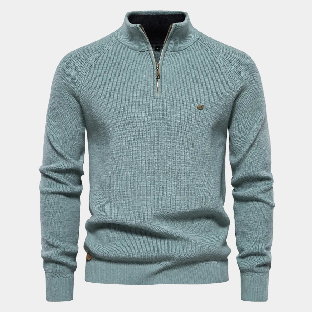 Herren Pullover mit Stehkragen und kurzem Reißverschluss