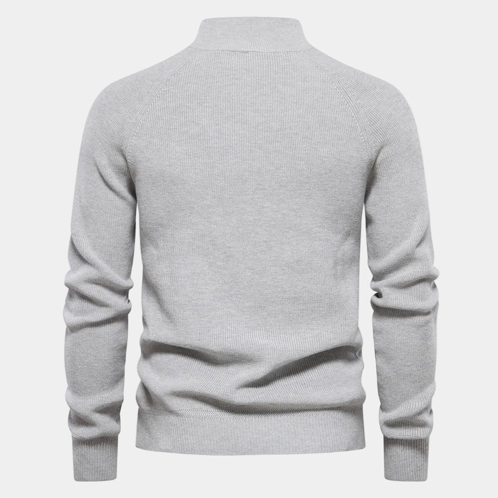 Herren Pullover mit Stehkragen und kurzem Reißverschluss