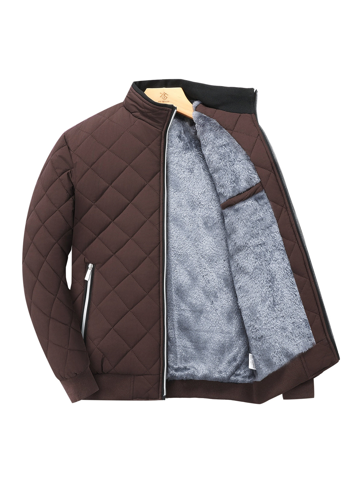 Herren Winter Steppjacke mit Rautensteppung und Teddyfutter – Stehkragen