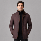 Herren Business Steppjacke mit Wildleder-Details und Knopfleiste – warme Winterjacke mit Fellkragen