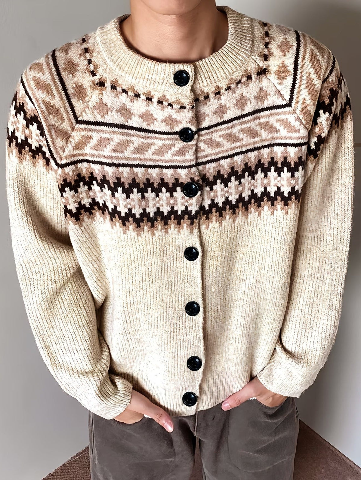 Herren Strick-Cardigan mit Rundhalsausschnitt und Knopfleiste