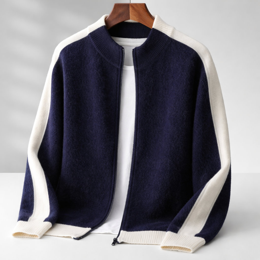 Herren Strickjacke mit Reißverschluss und hochgeschlossenem Rundhals